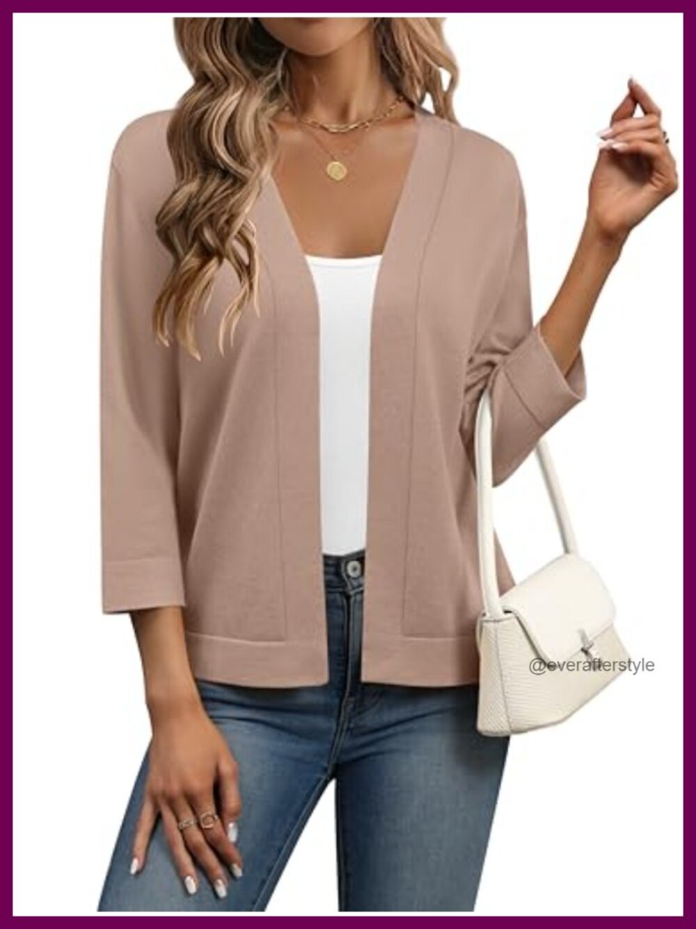 Womens Cropped Cardigan 3/4 Sleeve Shrug Lightweight Open Front Layer